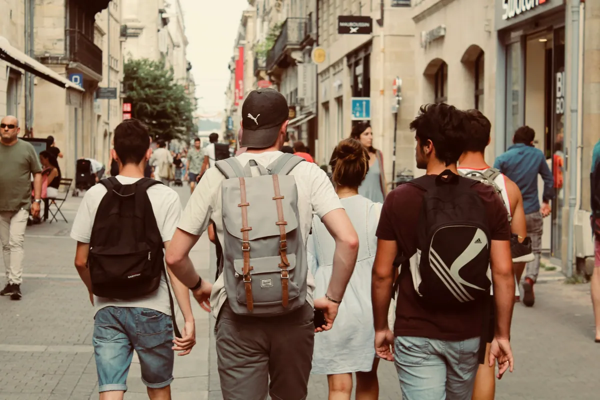 Friends traveling together in a city